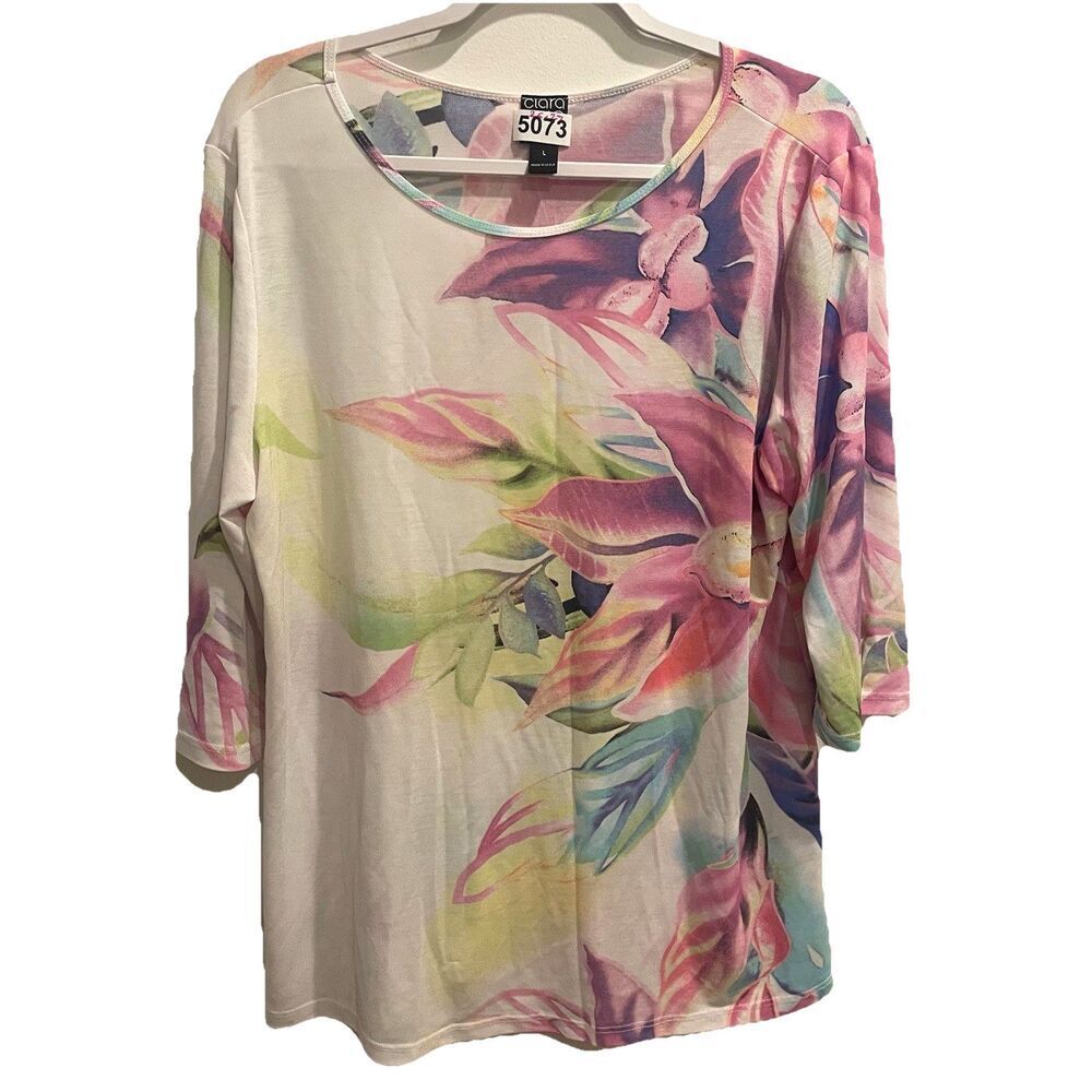 Clara Sun Woo Womens Semi-Sheer Large Floral Shirt Mesh Artsy Colorful USA
